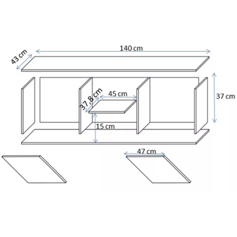 TV spintelė Cama Meble SOHO 140x43x37 cm – kashmyro viršus, juodas rėmas