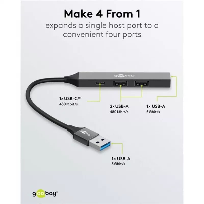 Goobay Slim 4-Port USB-Hub USB-A į USB-C™/USB-A, USB 3.2 (74458)