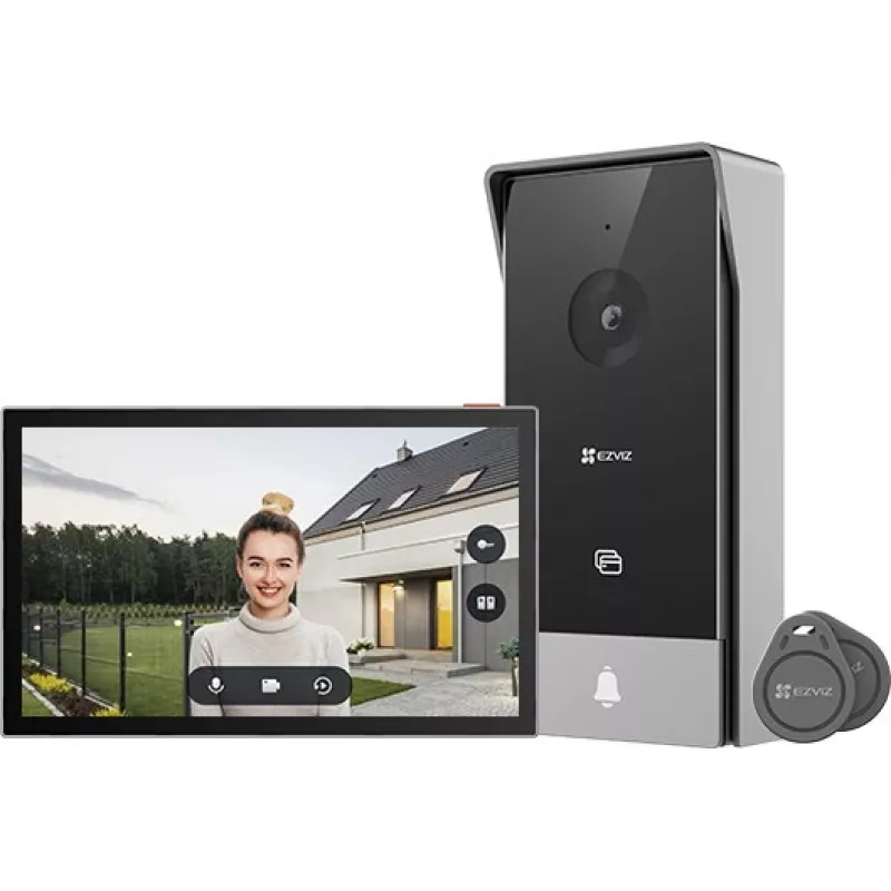 Vaizdo domofonas EZVIZ HP5 7 colių (17,8 cm) komplektas vidaus / lauko, 1080p, 2,4/5 GHz Wi‑Fi, „MicroSD“ iki 512 GB, atsparus vandeniui