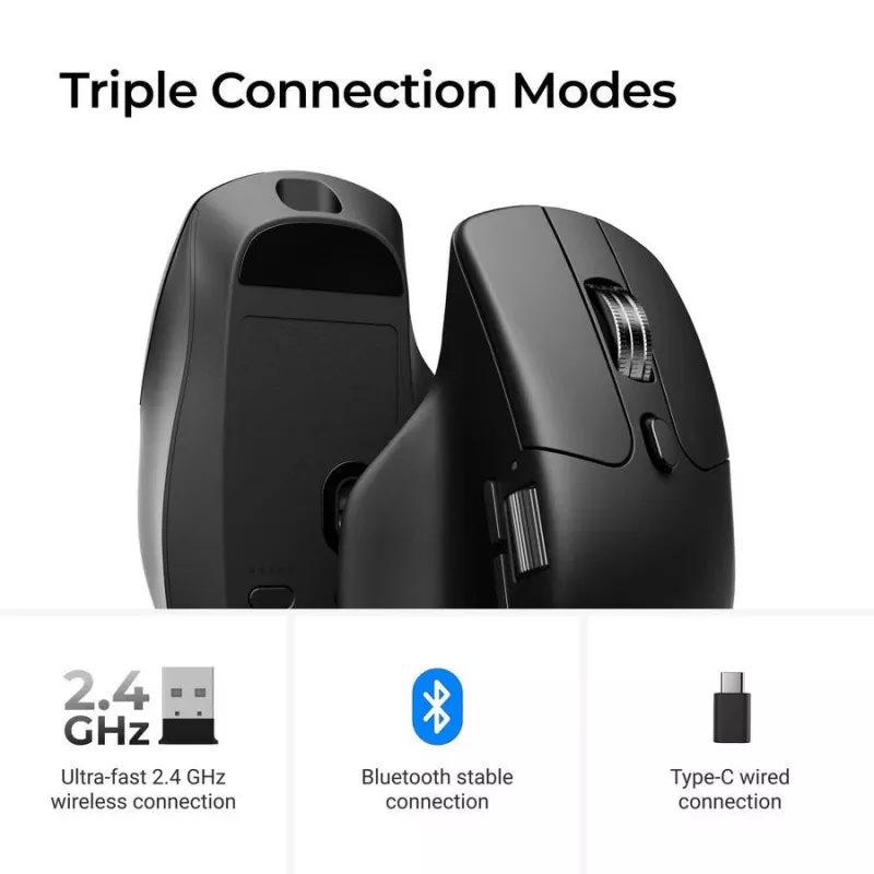 Pelė Keychron M6 dešinei rankai universali – Optinė, RF belaidis + Bluetooth + USB-C, 30000 DPI, Juoda