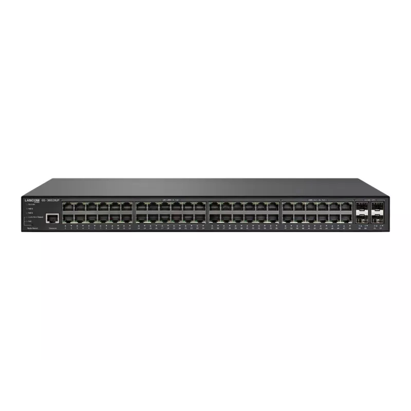 LANCOM GS-3652XUP – valdomas jungiklis – 12 x 100/1000/2,5G (PoE++) + 36 x 10/100/1000 (PoE+) + 4 x 1 Gb / 10 Gb SFP+ – stalinis, montuojamas į stelažą – PoE++ (820 W)