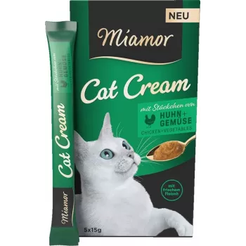 Šlapias skanėstas katėms Miamor Cat Cream Vištiena su Daržovėmis, pastos paketėliai 5×15 g, be glitimo, be cukraus