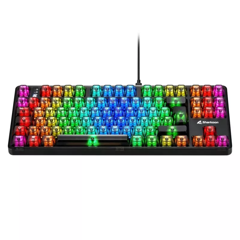 Mechaninė žaidimų klaviatūra Sharkoon Crystal Shark Black DE su RGB apšvietimu