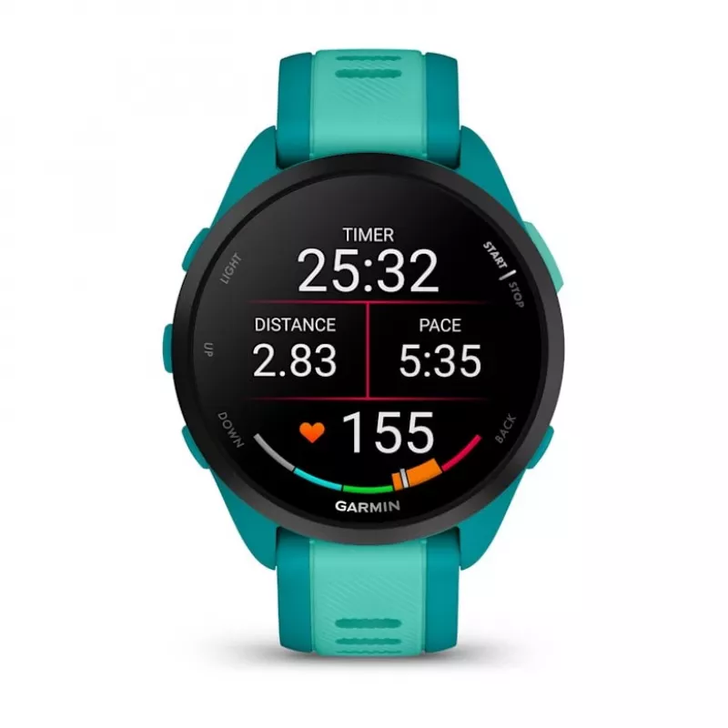Išmanusis laikrodis GARMIN Forerunner 165 Music — 43 mm polimerinis korpusas, 1.2 colio AMOLED, 4 GB, GPS/GLONASS/Galileo, 5 ATM