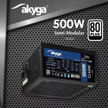 Akyga Classic AK-C1-500 ATX maitinimo blokas 500 W, 80 PLUS, aktyvus PFC, 120 mm ventiliatorius