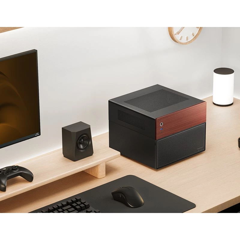 Jonsbo N4 Microtower korpusas juodas, tvirtas plieninis kompaktiškas PC korpusas