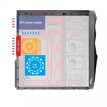 Akyga AK939BL Midi Tower kompiuterio korpusas, ATX / Micro ATX / Mini ITX, 2x USB 2.0, be maitinimo bloko, juodas