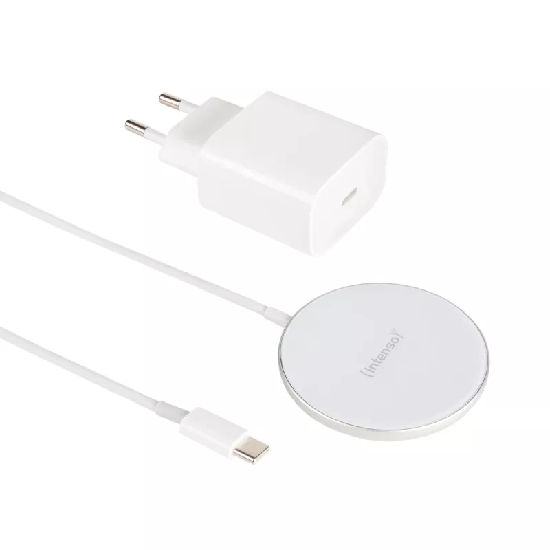 Intenso MW1 belaidis magnetinis įkroviklis 15 W, USB, 12 V, vidaus naudojimui, baltas