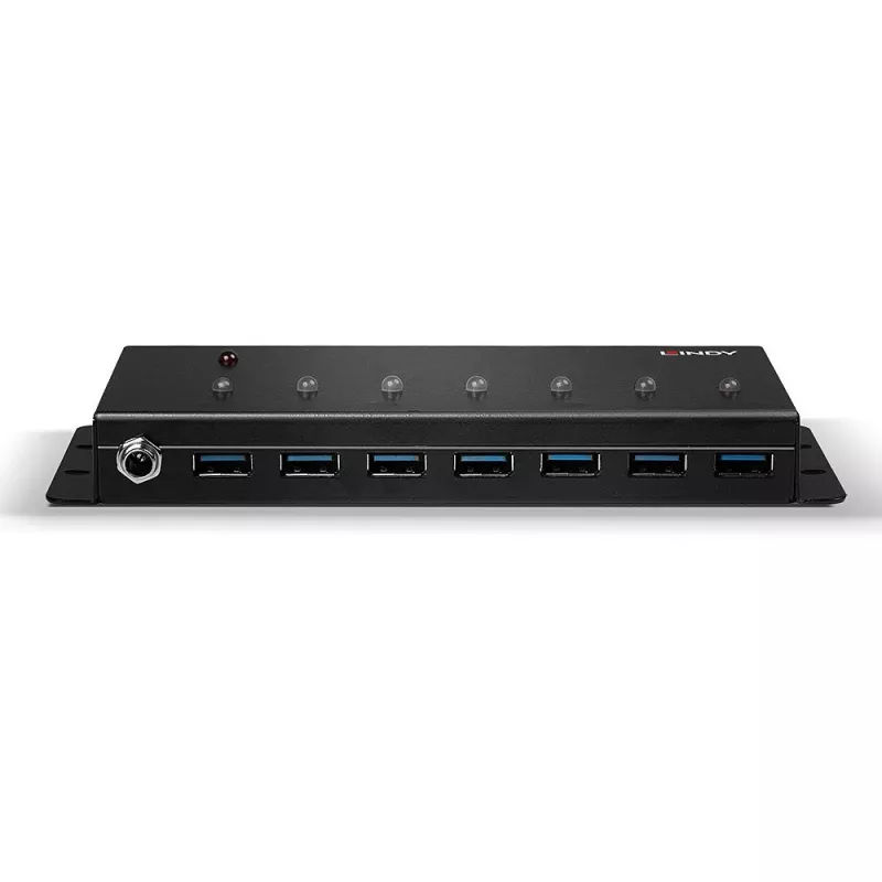 Lindy 7 Portų USB 3.0 Metalinis USB HUB, USB 3.2 Gen 1 (3.1 Gen 1) Type-A, 5000 Mbit/s, Juodas, 0.8 m, 185 mm, 75 mm