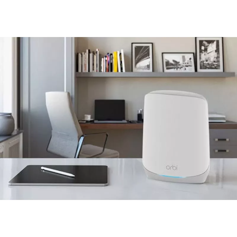 NETGEAR Orbi RBK763S Triju dažnių juostų (2.4 GHz / 5 GHz / 5 GHz) Wi-Fi 6 (802.11ax) tinklo sistema, balta, 3 vnt. - RBK763S-100EUS