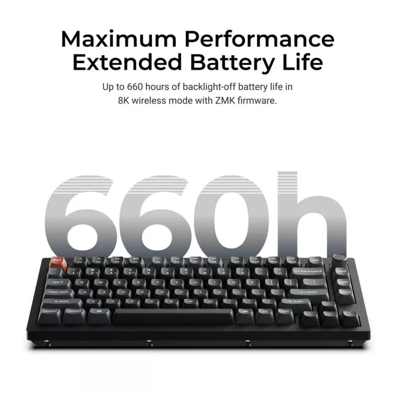 Mechaninė klaviatūra Keychron V1 Ultra 8K — 75% formatai, QWERTY, Bluetooth, RGB, Juoda