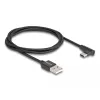 USB 2.0 laidas, USB-A kištukas > USB-C kištukas (juodas, 1 m, pintas, 90° kampu)
