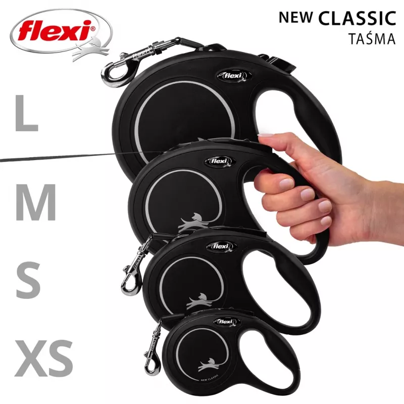 Flexi New CLASSIC 5 m Juodas šuns ištraukiamas pavadėlis