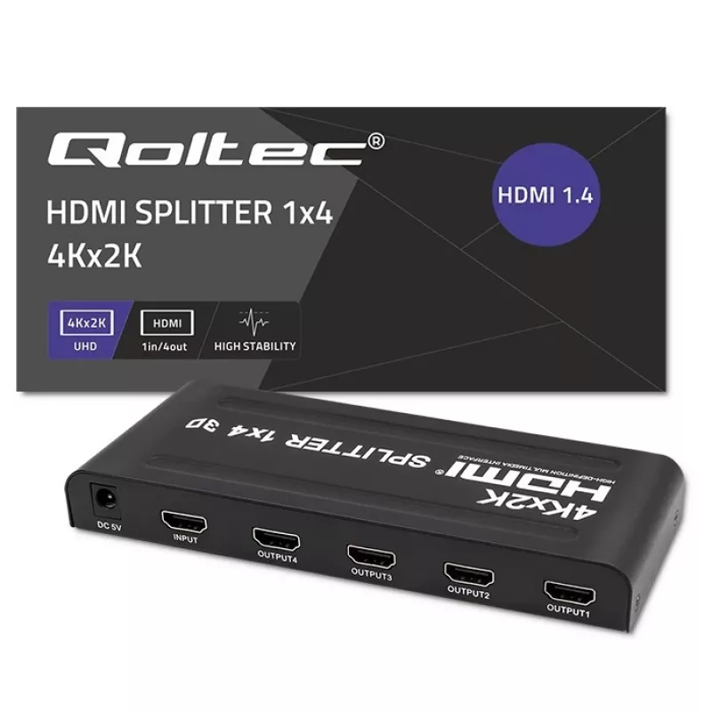 Qoltec 51798 Aktyvus HDMI skirstytuvas 4 x HDMI 4K x 2K | 3.4 Gb/s