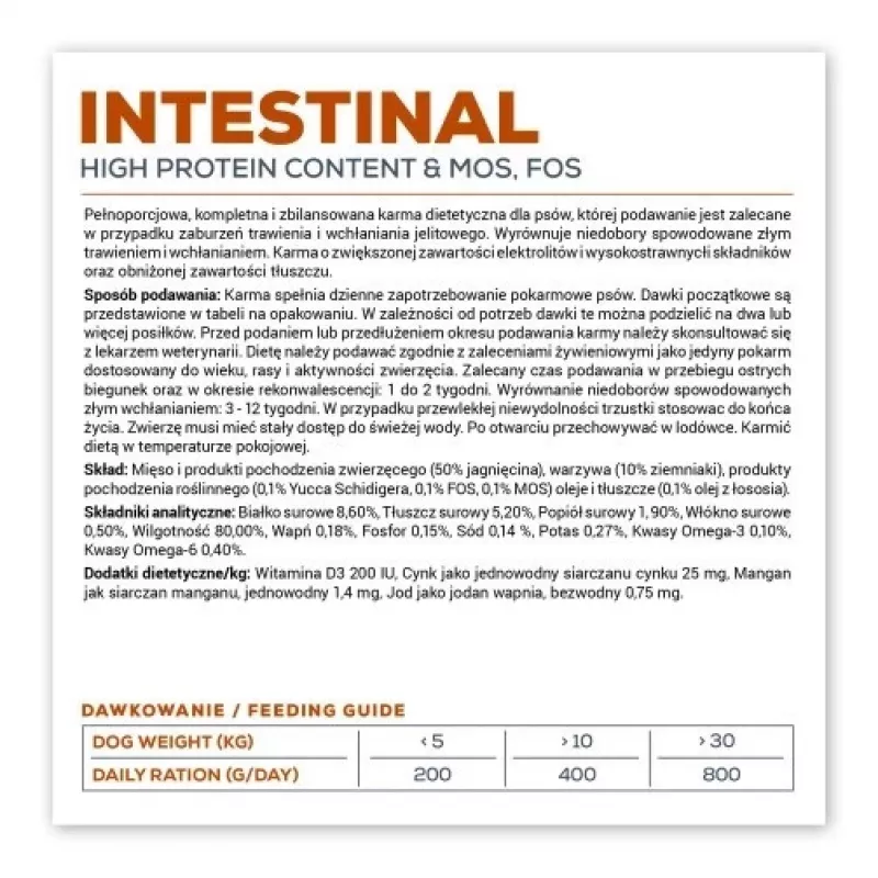 Šlapias šunų ėdalas VETEXPERT Veterinary Diet Intestinal 400 g, paukštiena, be grūdų, atsigavimui po virškinimo trakto operacijos