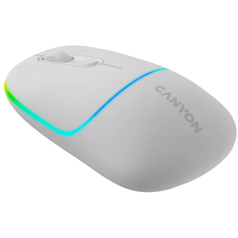 Canyon MW-22 CNS-CMSW22SW Pelė – 2 in 1 Bluetooth/2,4GHz – optinė – 800/1200/1600DPI – 4 mygtukai – RGB apšvietimas – įkraunama – Sniego Baltumo