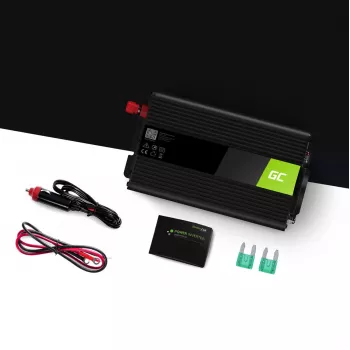 Inverteris Green Cell INV03DE, 12V į 230V, 500 W, 50 Hz, 30 A išėjimas, juodas