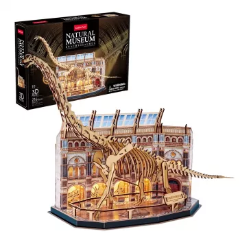 3D LED dėlionė Dante CubicFun NatMus Brachiosaurus 05447 – edukacinis surinkimo modelis su LED šviesa