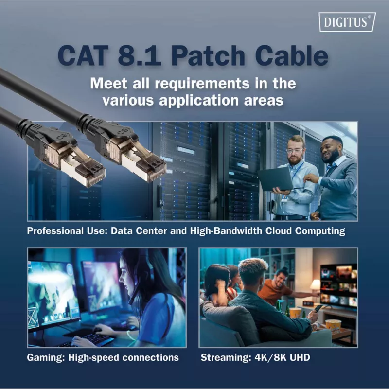 Digitus DK-1843-005 CAT 8.1 S/FTP Ethernet jungtinis kabelis 0,5 m, juodas
