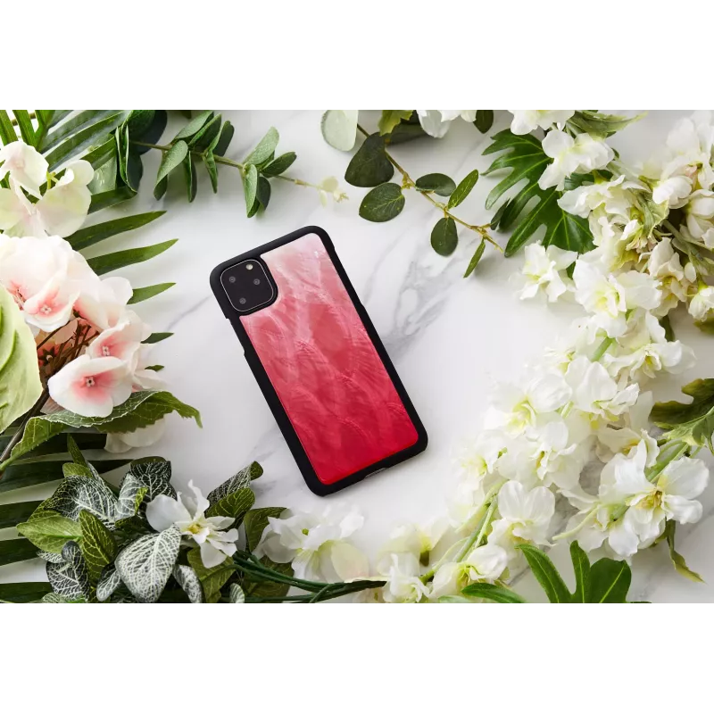 iKins apsauginis dėklas iPhone 11 Pro Max — rožinės ežero spalvos su juodu apvadu