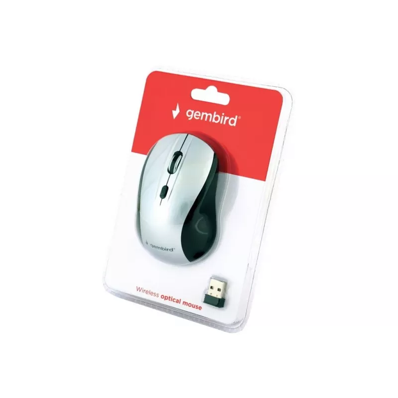 Belaidė optinė pelė Gembird MUSW-4B-02-BS, RF, ambidekstrinė, 1600 DPI, 4 mygtukai, sidabrinė/juoda