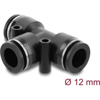 Pneumatinė T-formos jungtis DELOCK 12 mm, vidinis sriegis, metalo/plastiko korpusas, 58 mm, dvi tvirtinimo angos