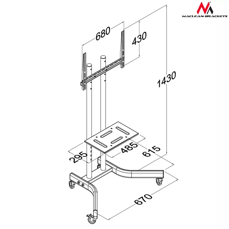 Maclean MC-739 profesionalus TV stovas su ratukais, 32-65 col. (165,1 cm), maks. 40 kg, VESA iki 400x600, juodos spalvos