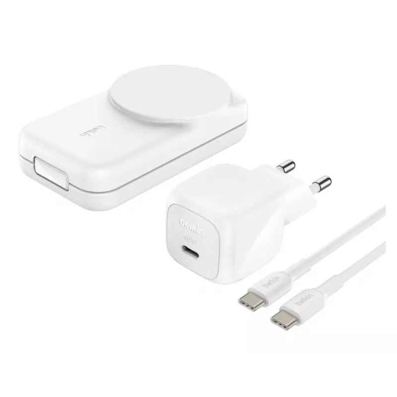 Belkin UltraCharge 25W Qi2 3in1 magnetinis belaidis įkroviklis EU baltas kvadratinis