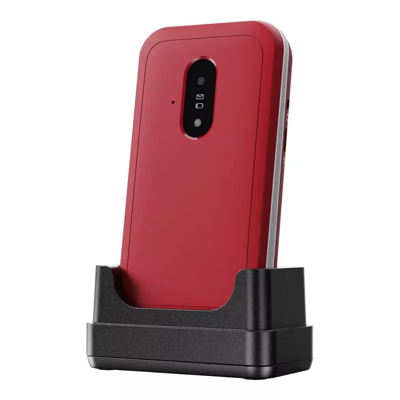 Doro Leva E22 sulankstomas telefonas, 2,8 colio (7,11 cm) ekranas, viena SIM, 0,3 MP kamera, 1150 mAh, 127,8 g, raudonai baltas