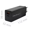 Qoltec 52382 GaN POWER PRO įkroviklis | 1x USB Type-C | 1x USB-A | 100W | 5-20V | 1.5-5A | PD | Juodas