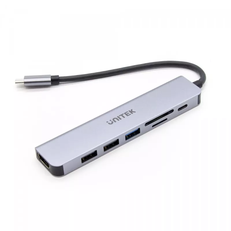 USB-C Hub Unitek 7in1 Aliuminis PD 100W 5 Gbps