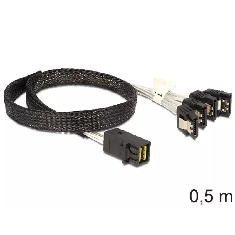 SAS kabelis DeLOCK 83392, 0,5 m, Mini SAS HD x4 SFF-8643 → 4x SATA 7p