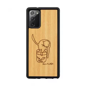 Apsauginis dėklas Samsung Galaxy Note20 su katės ir žuvies raštu, medinis