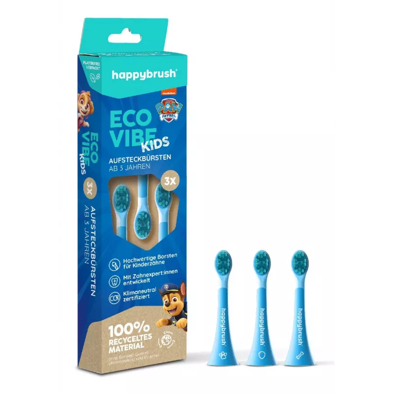 happybrush EcoVibe Kids Paw Patrol atsarginiai šepetėlių antgaliai, mėlyni, 3 vnt.