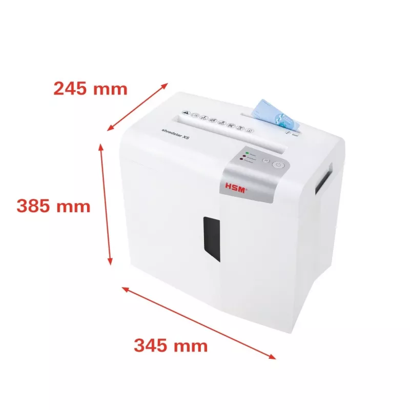Popieriaus smulkintuvas HSM shredstar X5, smulkinimas 4,5 mm, darbo plotis 22 cm, 5 lapų talpa, 18 L krepšelis