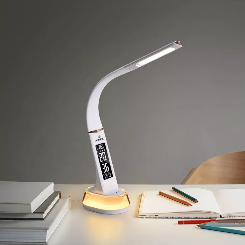 Stalinė lempa Hawk HW-LAMP05 balta LED reguliuojama – kompaktiška LED darbo lempa su reguliuojama rankena