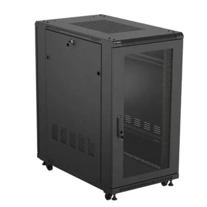 19 colių stelažo spinta LANBERG FF01-6022-23B, 22U, 600×1000 mm, juoda, perforuotos durelės