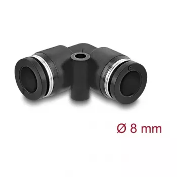 Pneumatinė jungtis DELOCK 8 mm 90° kampu su tvirtinimo anga, juoda, metalas/plastikas, vidinis sriegis, 30 mm