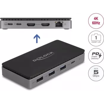 DeLOCK USB Type-C dokavimo stotelė 4K Dual HDMI MST USB Gigabit LAN PD 85W