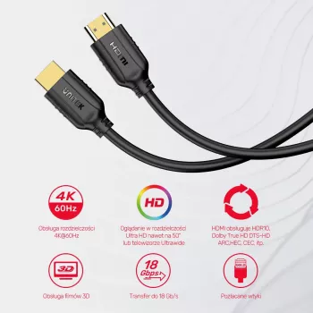 UNITEK HDMI 2.0 laidas 4K 60Hz 1,5 m C11079BK-1.5M