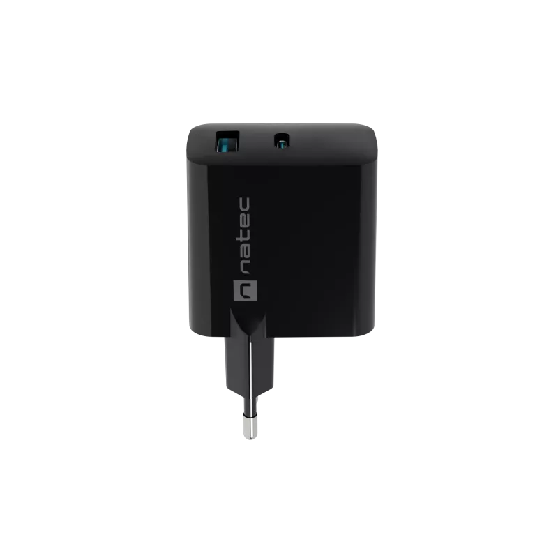 Laidinis mobiliojo įrenginio įkroviklis NATEC NUC-2143, 45 W, USB-C PD 3.0 + USB-A QC 3.0, 110–240 V, juodas