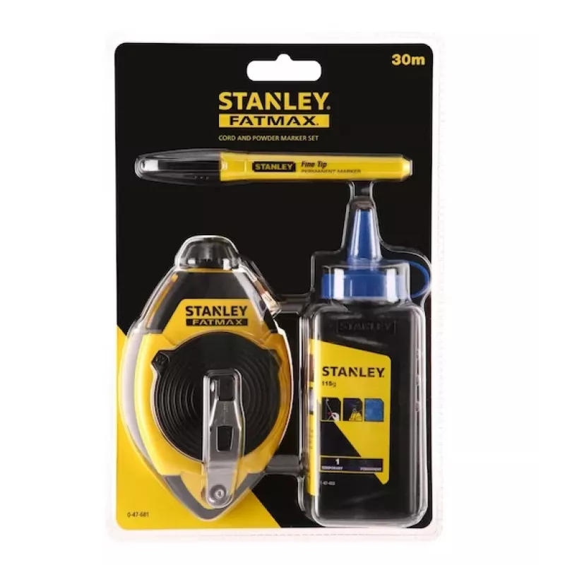 Kreidos siūlo rinkinys STANLEY FATMAX 30 m, plastikinis korpusas, juodas/geltonas (0-47-681)
