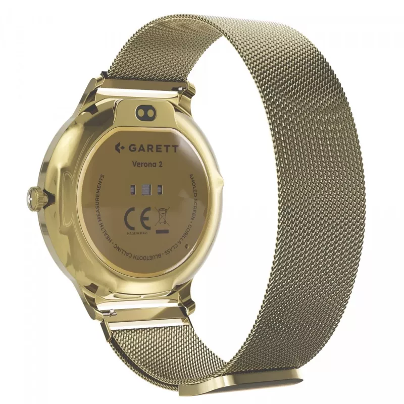 Išmanusis laikrodis Garett Verona 2 Gold Mesh su Bluetooth ir širdies ritmo matuokliu