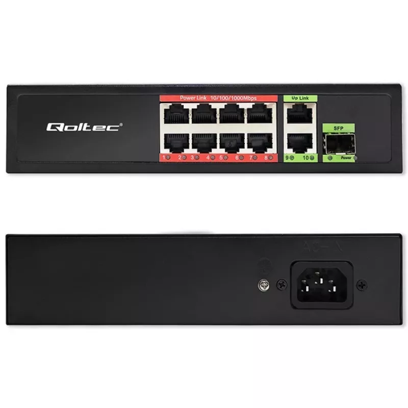 Eterneto jungiklis QOLTEC 52297 PoE RJ45 su PoE Uplink ir SFP prievadu