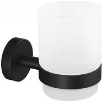 tesa 40566-00000-00 MOON BLACK dantų šepetėlių stiklinė lipni juoda (matinė), satinuotas stiklas