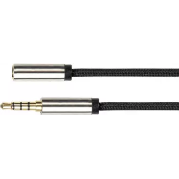 Audio Verlängerungskabel High-Quality, 4-poliger 3,5mm Klinkenstecker an Klinkenbuchse, Textilmantel, schwarz, 1m, PYTHON® Series (GC-M0237)