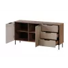 Komoda Cama Meble ALMERA 156×42×75 cm, riešutas/kreminė, 3 stalčiai, medžio drožlių plokštė
