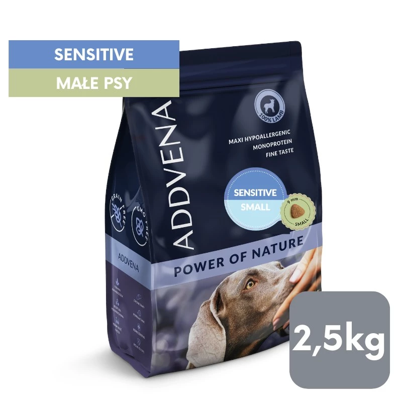 ADDVENA Power of Nature Adult Sensitive Small ėriena - sausas šunų maistas - 2,5kg
