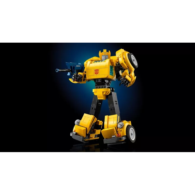 LEGO Icons Transformers Bumblebee konstruktorius – veiksmo figūrėlė suaugusiems, transformuojasi į automobilį