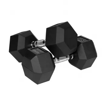 Vienas hantelis Rebel Active Hex su gumine danga 15 kg – šešiakampis, kompaktiška rankena